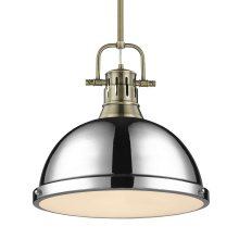 Golden 3604-L AB-CH - Yep by Golden Lighting Duncan 1-light 14in Rod Hung Pendant in Aged Brass and Chrome shade